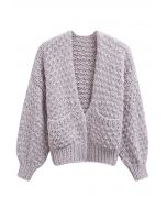 Cardigan ouvert sur le devant en tricot épais à poches plaquées, couleur lilas