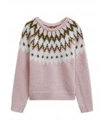 Pull côtelé Fair Isle Winter Whimsy en rose