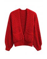 Cardigan ouvert sur le devant en tricot épais à poches plaquées, en rouge