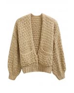 Cardigan ouvert sur le devant en tricot épais à poches plaquées, couleur beige clair