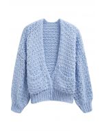 Cardigan ouvert sur le devant en tricot épais à poches plaquées, bleu bébé