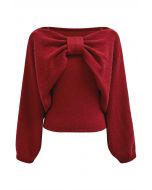 Ensemble haut à nœud papillon et pull fascinant en rouge