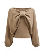 Ensemble haut camisole et pull à nœud papillon fascinant en camel