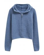 Cardigan zippé à capuche Winter Essentials en tricot bleu