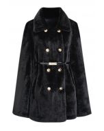 Manteau cape en fausse fourrure à double boutonnage avec col en noir