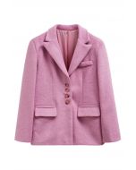 Manteau blazer boutonné en fausse fourrure à revers pointus en rose bonbon