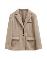 Manteau blazer boutonné en fausse fourrure à revers pointus en beige clair