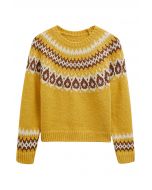 Pull en tricot Fair Isle ludique à motif de gouttes d'eau en jaune