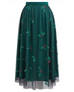 Jupe mi-longue en tulle Joyful Holly en vert foncé