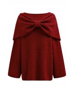 Robe pull en tricot métallisé 2 pièces avec nœud papillon en rouge