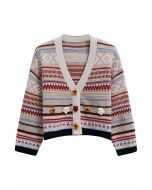 Cardigan en laine Fair Isle à fleurs cousues en flocons d'avoine