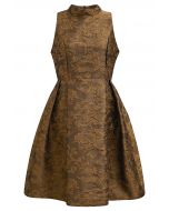 Magnifique robe sans manches en jacquard fleuri en bronze