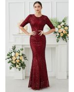 Robe sirène à sequins géométriques opulente en rouge