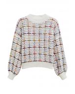 Pull en maille quadrillée aux accents de couleur en blanc