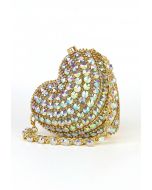 Mini sac bandoulière en forme de cœur avec strass en or