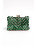 Pochette fantaisie avec superposition de strass en vert