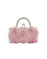 Pochette opulente avec poignée en strass en rose