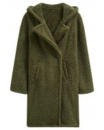 Manteau Sherpa à capuche Warm You Can Wear en olive