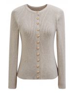 Cardigan boutonné en maille côtelée Chic Sense en flocons d'avoine