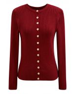 Cardigan boutonné en maille côtelée Chic Sense en rouge