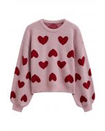 Pull en tricot à manches bouffantes Cherished Heart en rose poudré