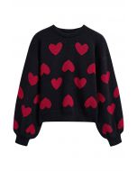 Pull en tricot à manches bouffantes Cherished Heart en noir