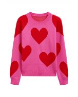 Pull ras du cou en tricot Soulful Heart en rose vif