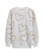 Pull ras du cou en tricot Lovable Heart en blanc