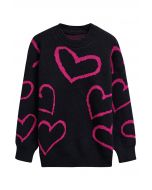 Pull ras du cou en tricot Lovable Heart en noir