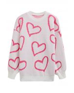 Pull ras du cou en tricot Lovable Heart en rose clair