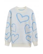 Pull ras du cou en tricot Lovable Heart en bleu bébé