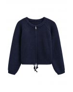 Cardigan en tricot côtelé avec cordon de serrage et fermeture éclair en bleu marine