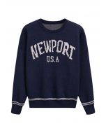 Pull ras du cou oversize en tricot avec lettres Newport en bleu marine