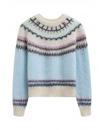 Pull en tricot flou Fair Isle multicolore en bleu bébé