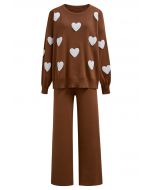 Heart Patch Knit Sweater and Pants Set in Rust