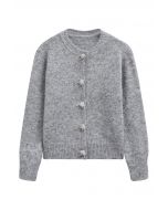 Cardigan en tricot pelucheux à boutons-pression et strass en forme d'étoile en gris