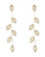 Boucles d'oreilles pendantes en strass feuilles et branches en or