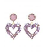 Boucles d'oreilles scintillantes en forme de cœur avec strass en violet