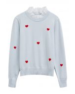 Haut en tricot à volants en coton Red Heart en bleu clair