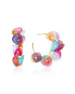 Boucles d'Oreilles Créoles Pétales Résille Multicolore