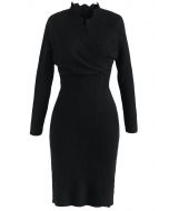 L'heure du café Wavy Wrap Knit Dress in Black