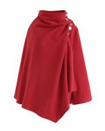 Manteau cape enveloppant boutonné à ourlet asymétrique en rouge
